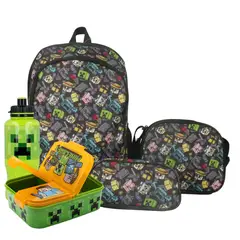 MINECRAFT - Pack Mochila Escolar + Porta Sandwich + Botella