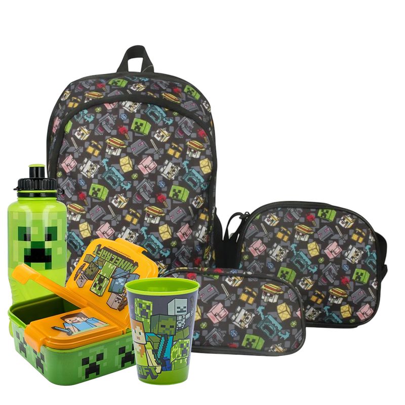 MINECRAFT - Pack Mochila Minecraft + Porta Sandwich + Botella + Vaso