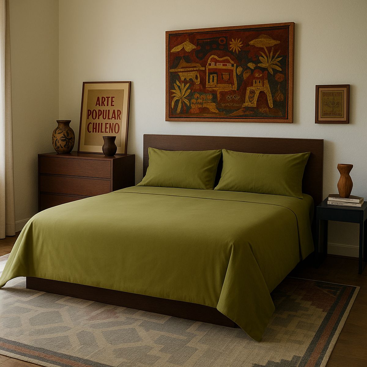 ARMONIA - Kit de sábanas Oliva Super King 144 hebras Sin estampado