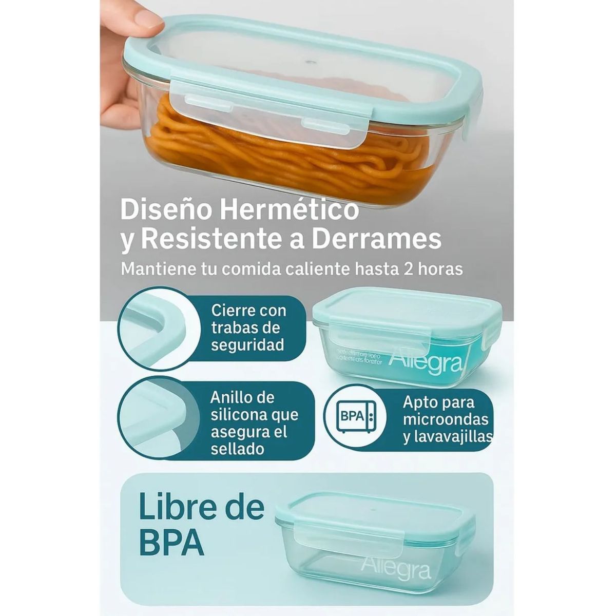 ALLEGRA - Set 6 Contenedores Tapers Allegra De Vidrio Hermeticos