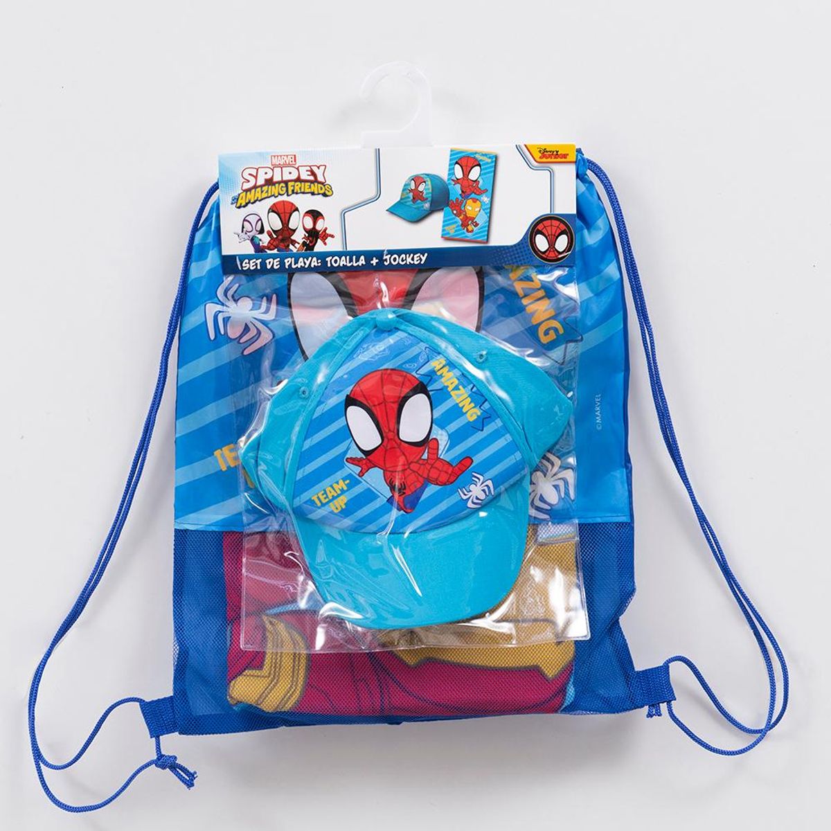 MASHINI - Toalla De Playa Infantil Con Bolso 70x140 + Jockey Mashini Spiderman Pod