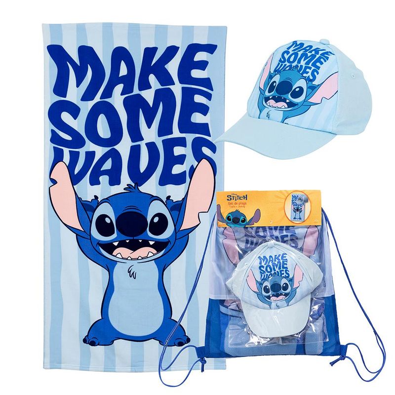 MASHINI - Toalla De Playa Infantil Con Bolso 70x140 + Jockey Mashini Stitch Olas