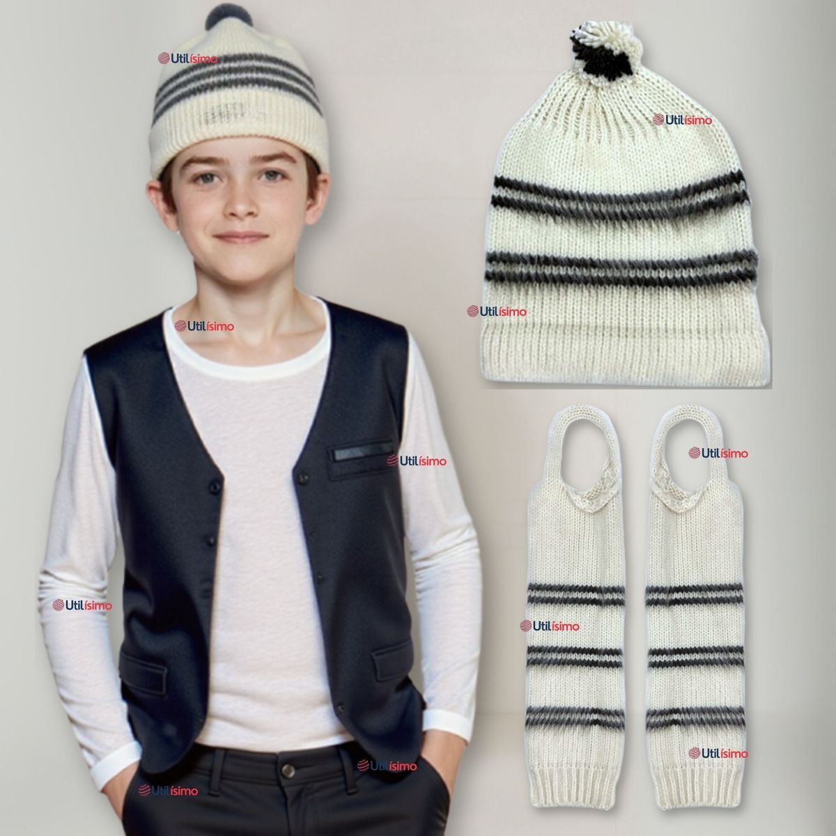 UTILISIMO - Traje Chilote Gorro+Polainas Fiestas Patrias Niño Talla M