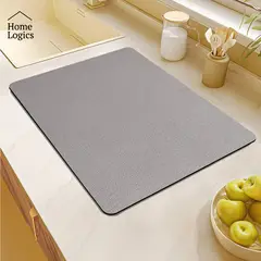 HOME LOGICS - Mat Secador Platos Antideslizante Absorbente Cocina Gris