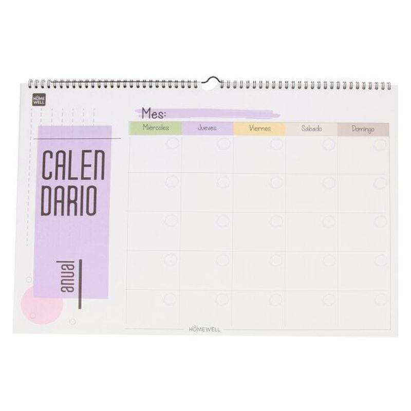 HOMEWELL - Calendario Anual Encuadernado Color 12 Hojas 50x35