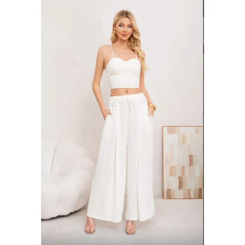 MPROPIA - Pantalon Palazzo Algodon Mujer Tipo Lino Casual Playero Bolsillos 3004