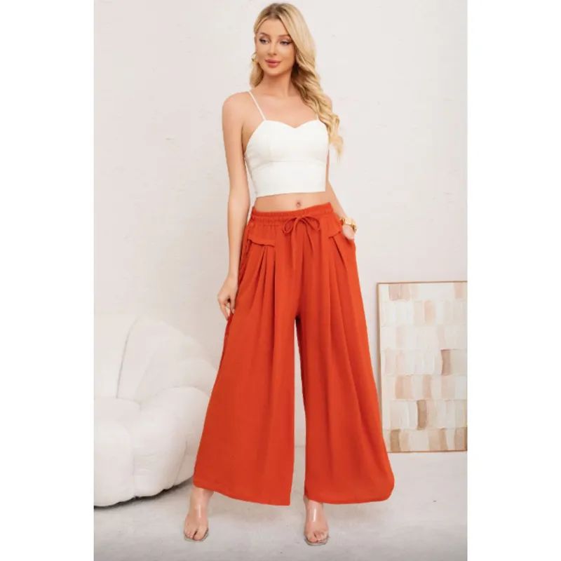 MPROPIA - Pantalon Palazzo Algodon Mujer Tipo Lino Casual Playero Bolsillos 3004