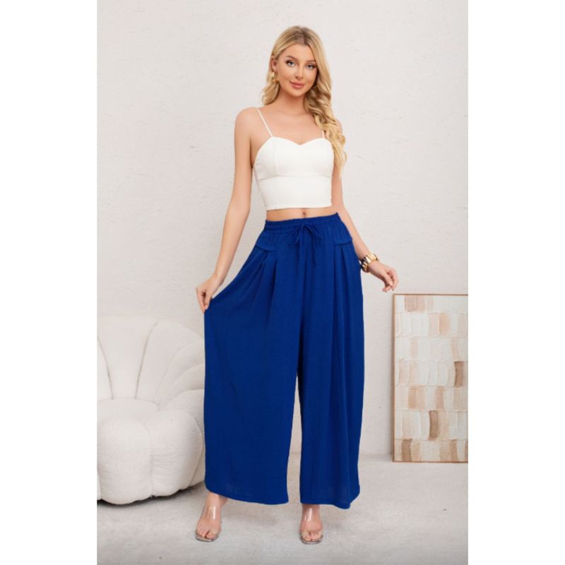 MPROPIA - Pantalon Palazzo Algodon Mujer Tipo Lino Casual Playero Bolsillos 3004