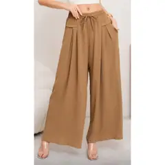 MPROPIA - Pantalon Palazzo Algodon Mujer Tipo Lino Casual Playero Bolsillos 3004