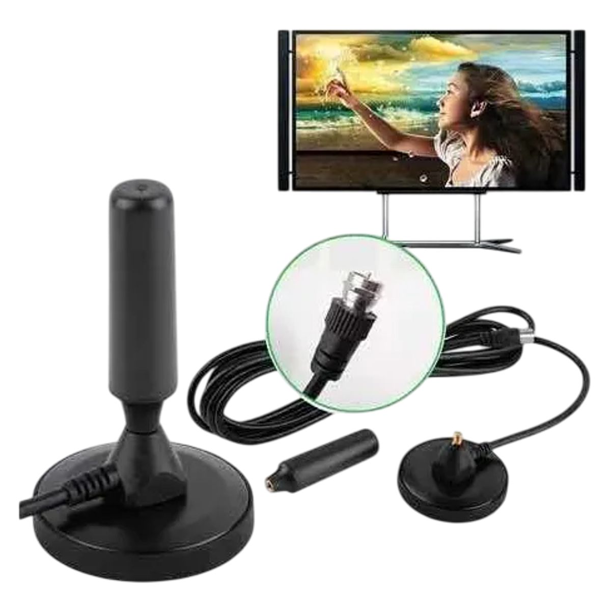 GENERICO - Antena Tv Digital Abierta Hd Tvd Interior 360 Coaxial