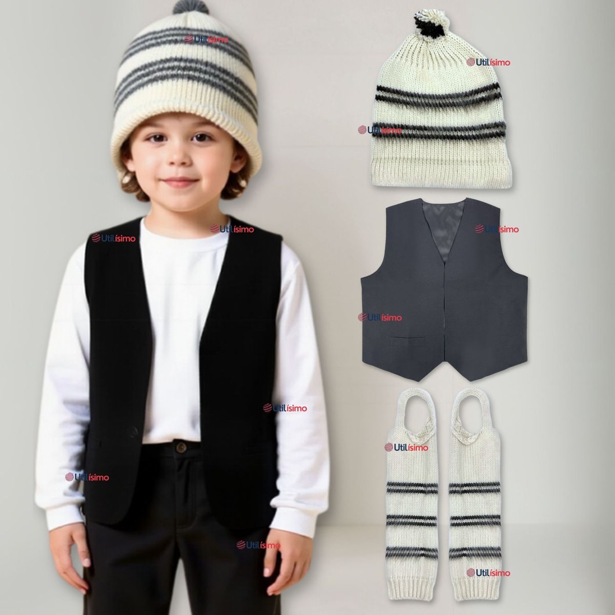 UTILISIMO - Traje Chilote Gorro+Chaleco+Polainas Niño Talla M