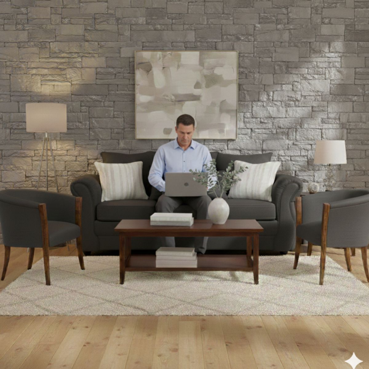 SITIAL HOME - Living 311 Facundo Marengo Sofa 3 cuerpos + 2 sitiales de madera