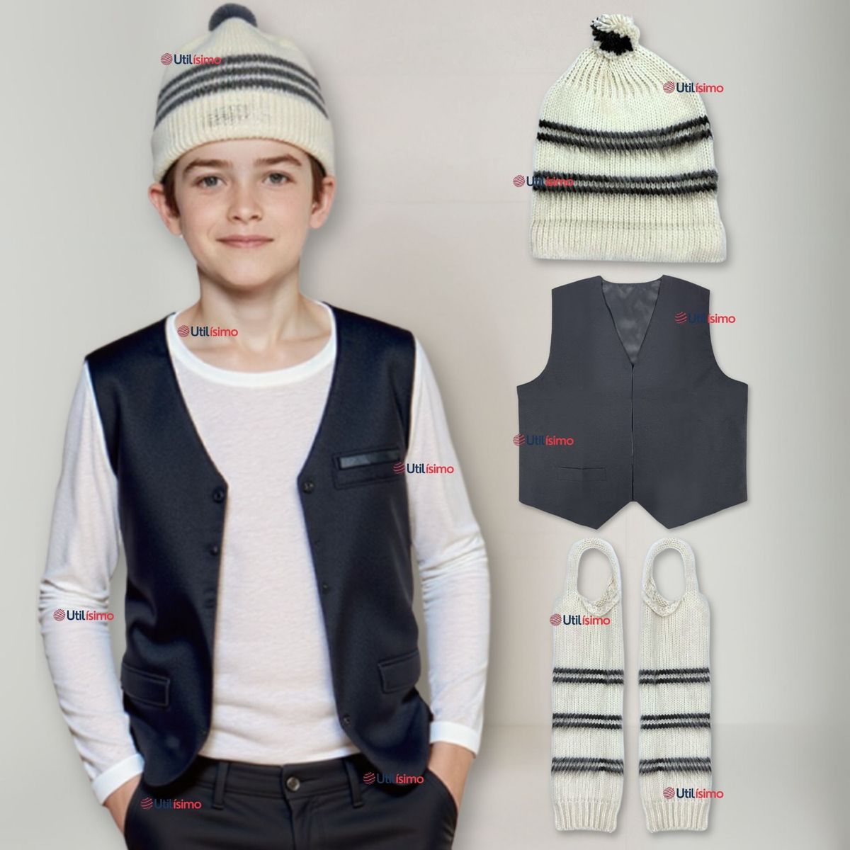 UTILISIMO - Traje Chilote Gorro+Chaleco+Polainas Fiestas Patrias Talla L