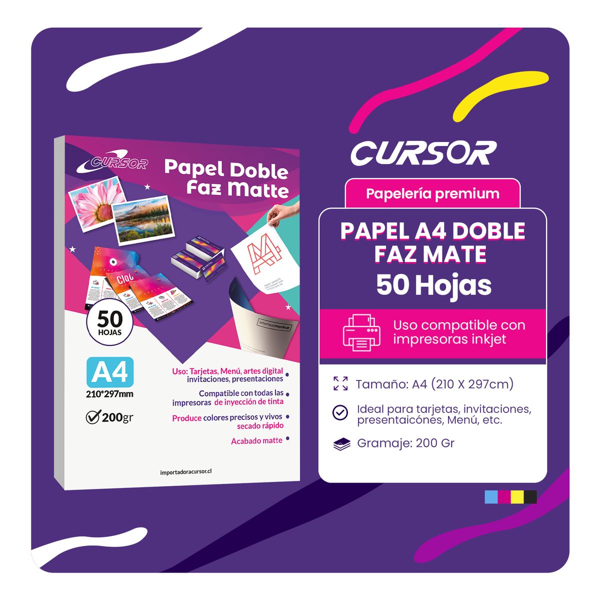 Papel Doble Faz Matte A4 200gr 50 Hojas - Blanco, marca CURSOR - Foto 2
