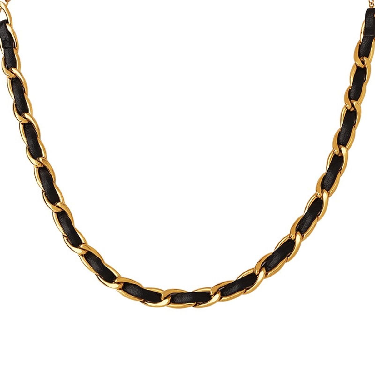 LUX JOYAS - Collar Baño Oro 18k Choker Cadena Cuero Negro