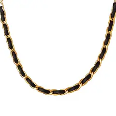 LUX JOYAS - Collar Baño Oro 18k Choker Cadena Cuero Negro