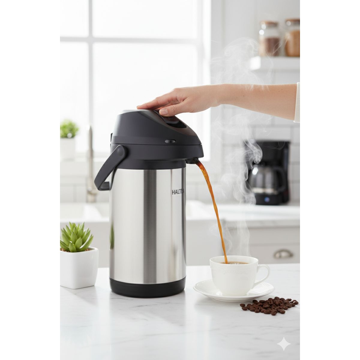 HALTEN - Termo Sifon Acero Inoxidable Con Asa Marca Halten 4 Litros