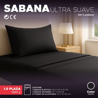 Imagen 2 del producto Juego de Sábana Negra 1800 hilos Ultra suave 1,5 plazas