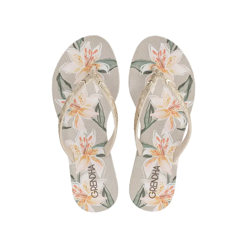 GRENDHA - Sandalia Mujer Beige Flor Rast Grendha