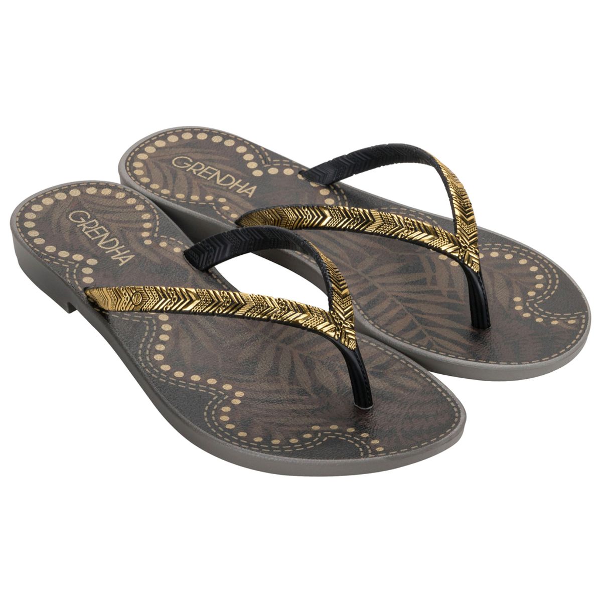 GRENDHA - Sandalia Mujer Negro Flor Rast Grendha