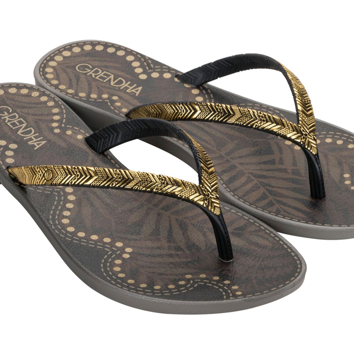 GRENDHA - Sandalia Mujer Negro Flor Rast Grendha