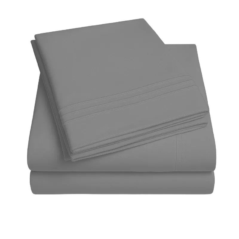 VINCENZI - Juego de Sábana Gris 1800 hilos Ultra suave 2 plazas Vincenzi