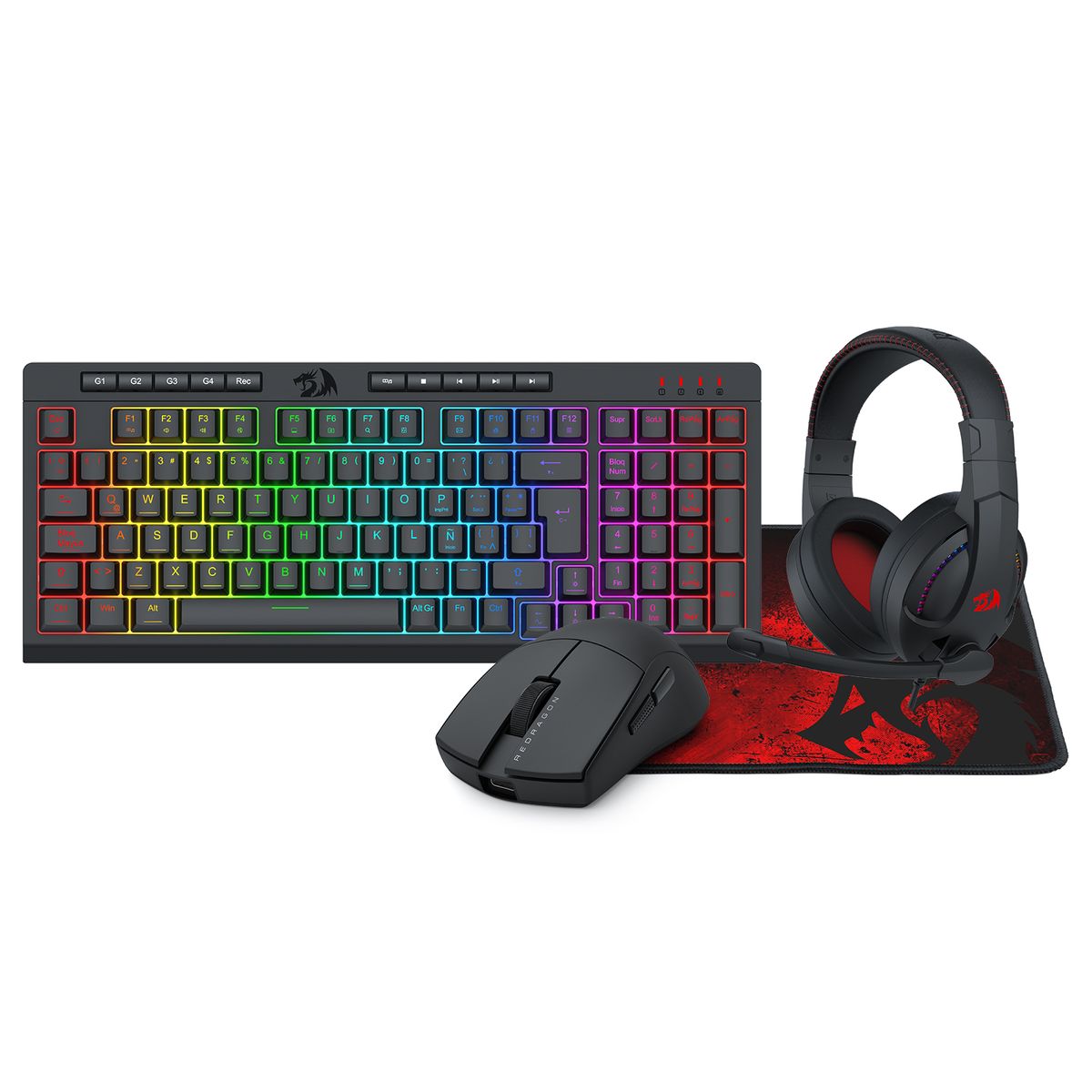 REDRAGON - Kit Teclado y Mouse Gamer Redragon S147 Combo 4 en 1