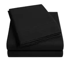 VINCENZI - Juego de Sábanas 2 Plazas Negro Elegante con Ajuste y Fundas