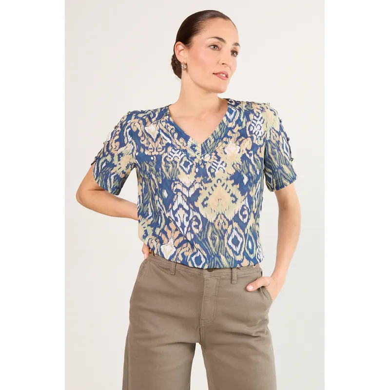 MA GRIFFE - Blusas Manga Corta Mujer Azul Magriffe