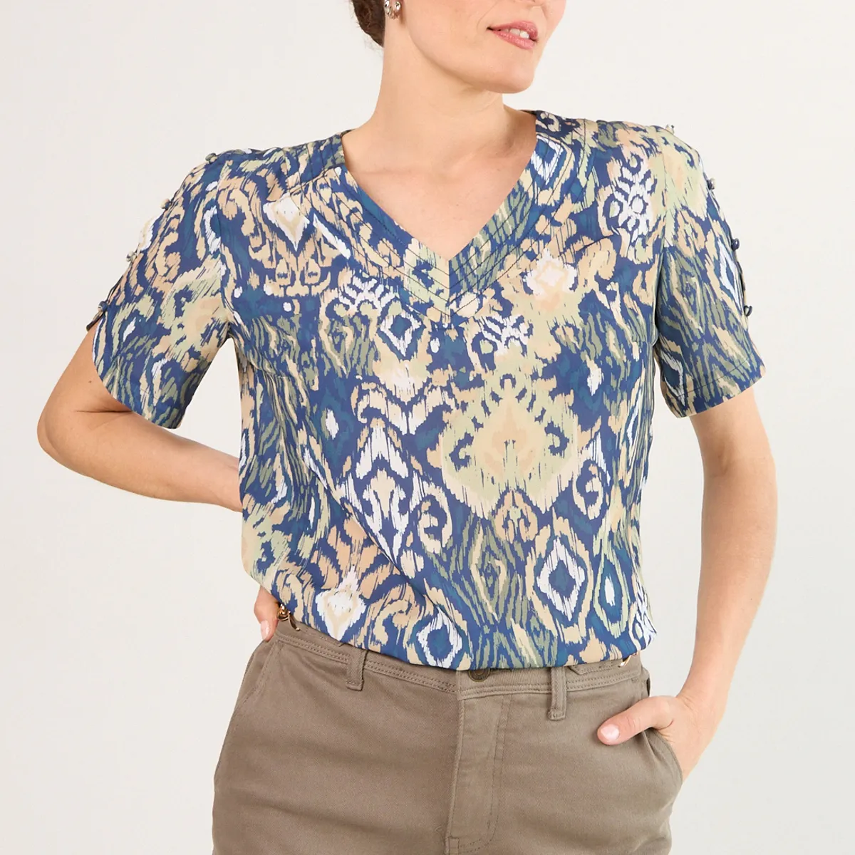 MA GRIFFE - Blusas Manga Corta Mujer Azul Magriffe