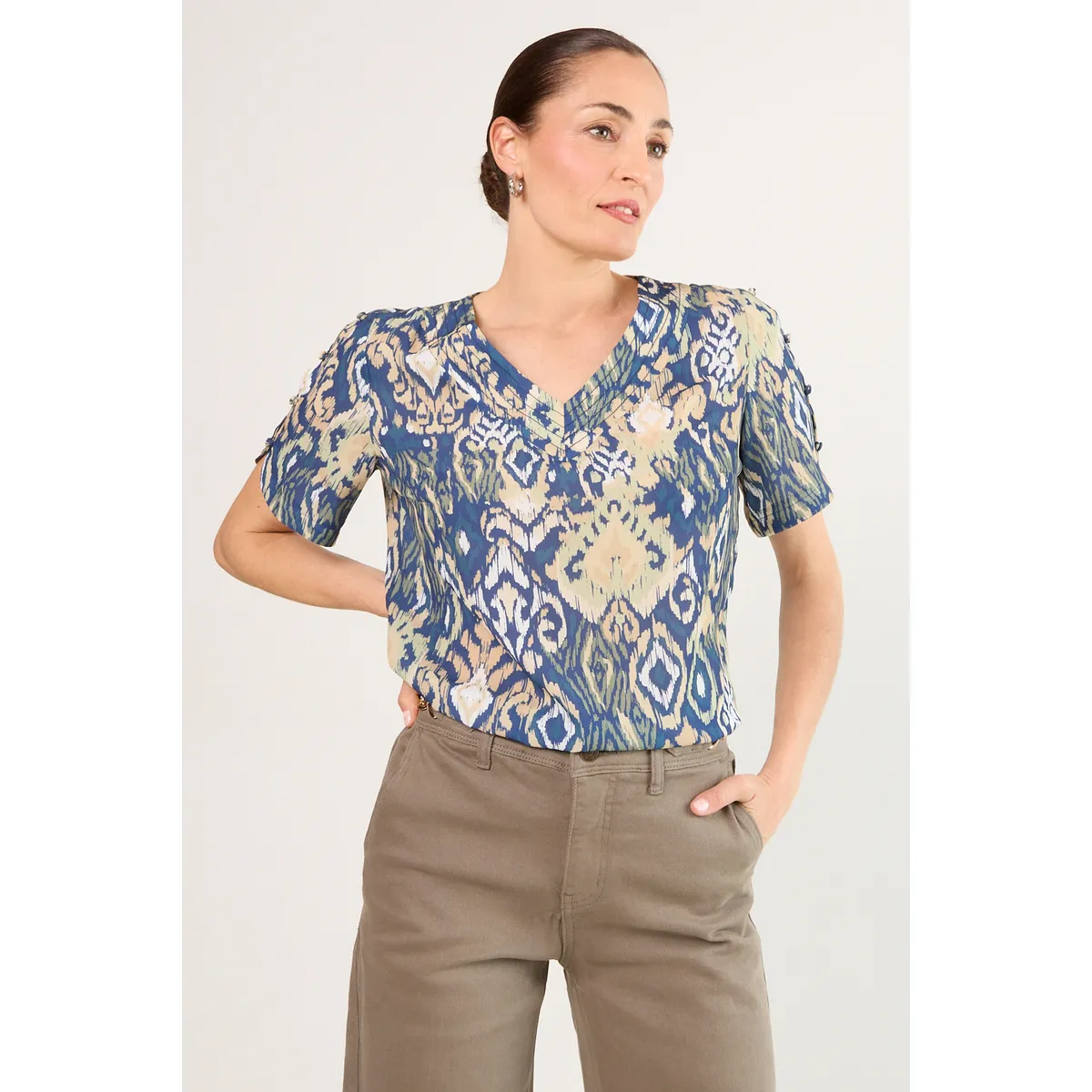 MA GRIFFE - Blusas Manga Corta Mujer Azul Magriffe