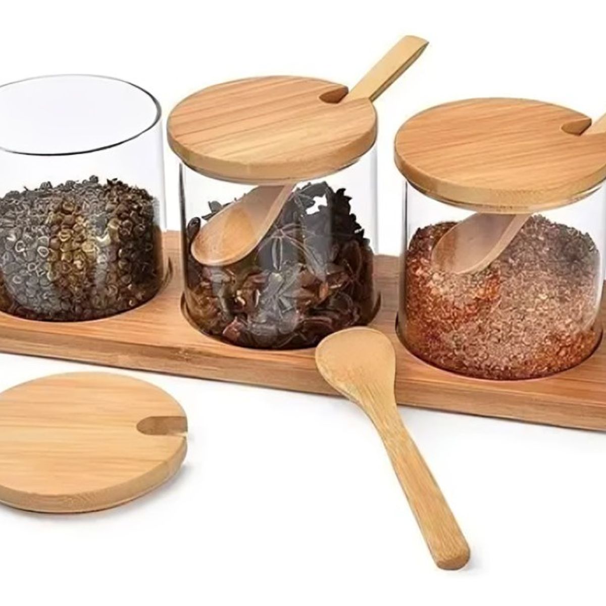 GLASSO - SET 3 CANISTER BAMBOO CON BANDEJA GLASSO