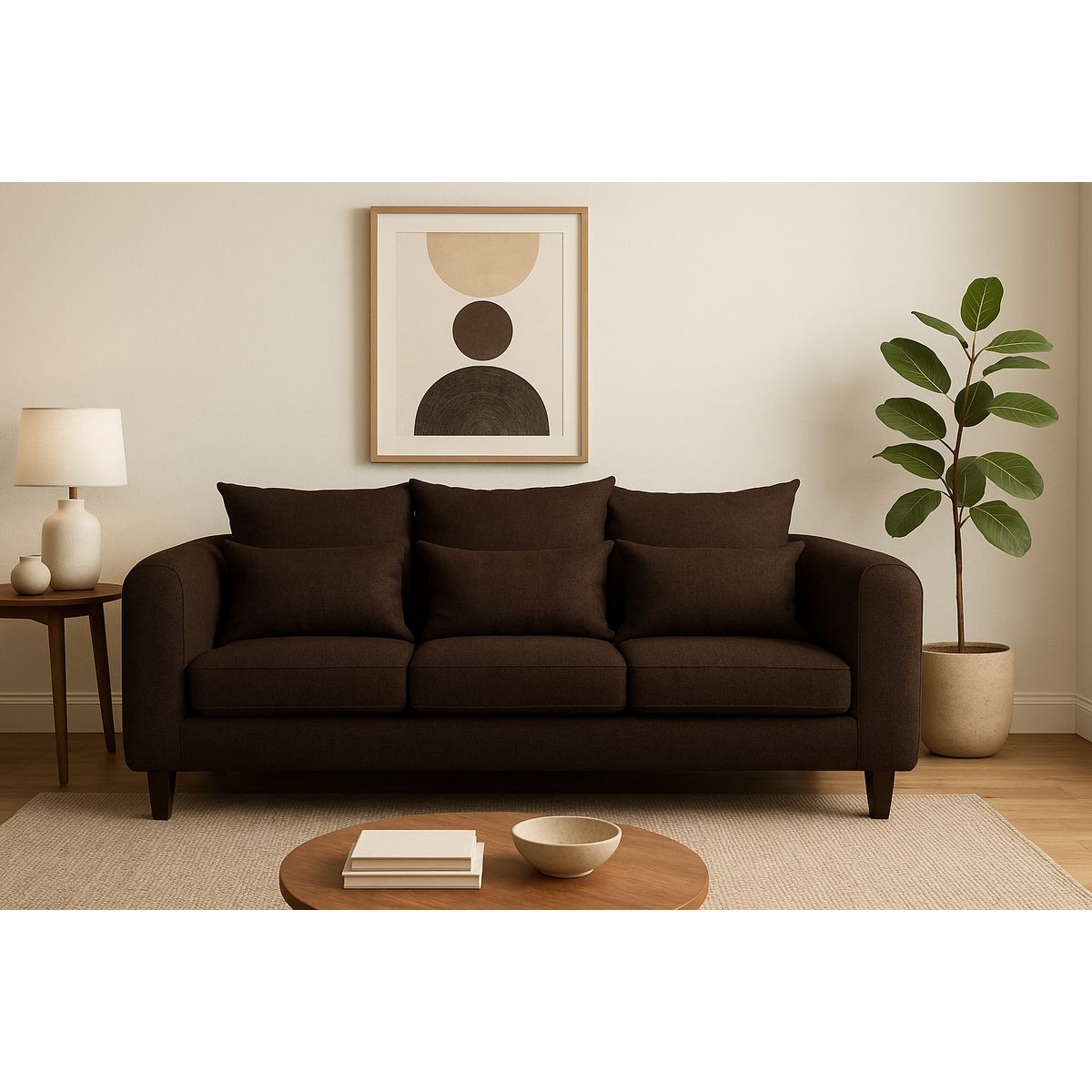 CASA WOW DECO - Sofá 3 Cuerpos Fager Café Tela– Confort y Estilo para tu Hogar