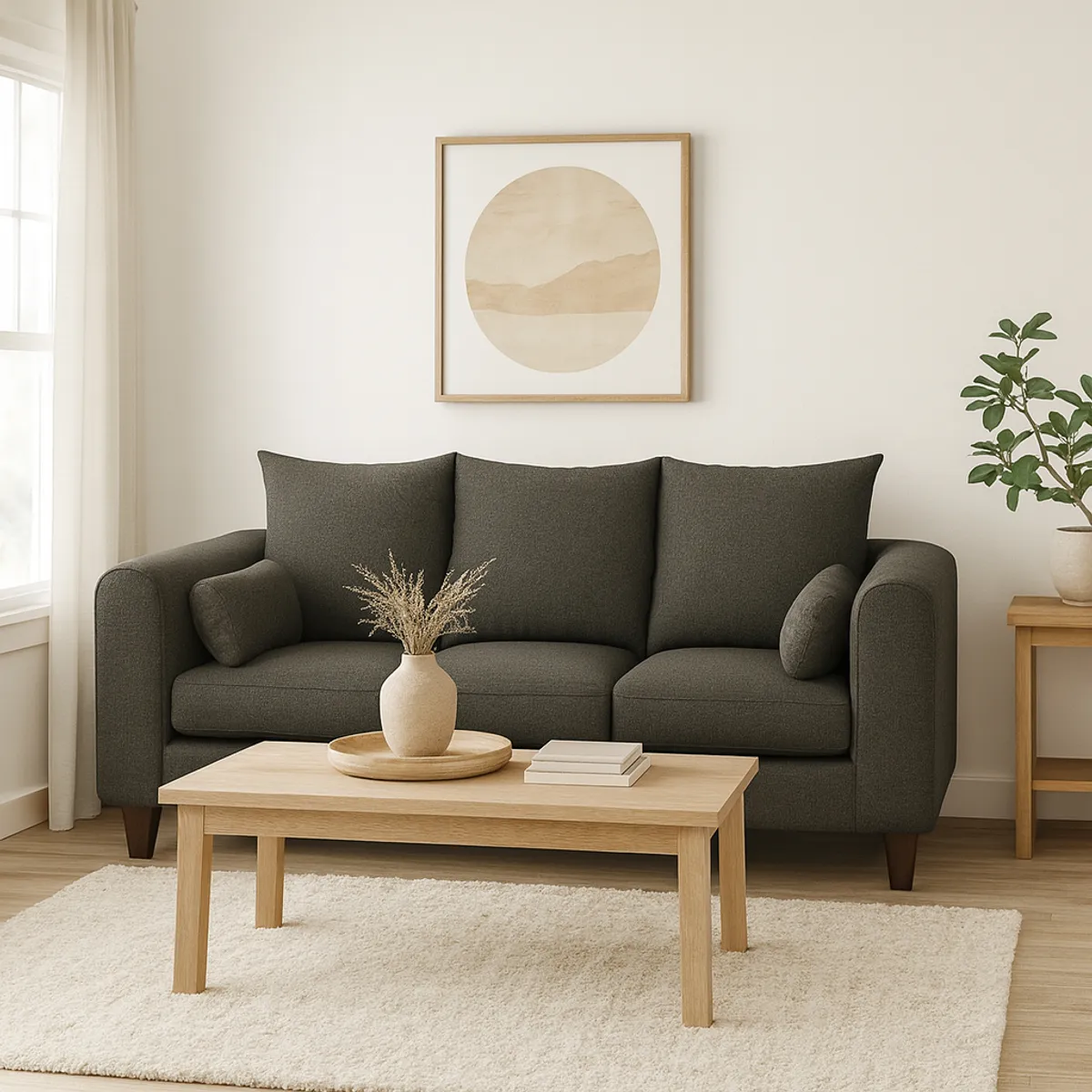 CASA WOW DECO - Sofá 3 Cuerpos Fager Gris Oscuro Tela – Confort y Estilo para tu Hogar