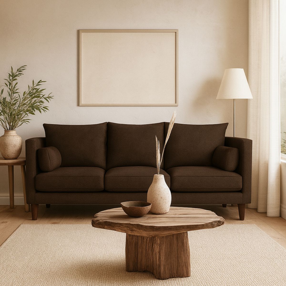 CASA WOW DECO - Sofá 3 Cuerpos Falk Café Tela – Confort y Estilo para tu Hogar