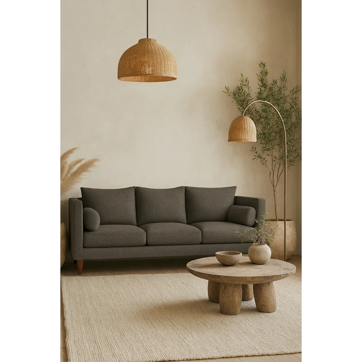 CASA WOW DECO - Sofá 3 Cuerpos Falk Gris Oscuro Tela – Confort y Estilo para tu Hogar