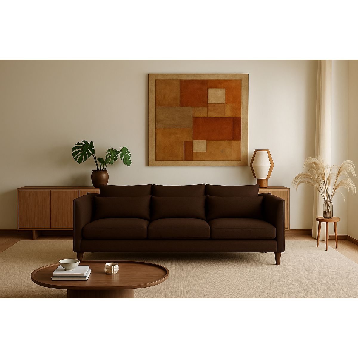 CASA WOW DECO - Sofá 3 Cuerpos Fargo Café Tela – Confort y Estilo para tu Hogar