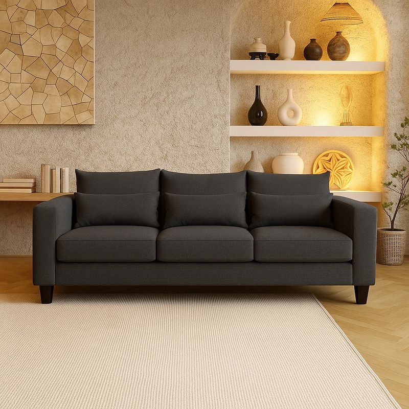 CASA WOW DECO - Sofá 3 Cuerpos Filipa Gris Oscuro Tela – Confort y Estilo para tu Hogar
