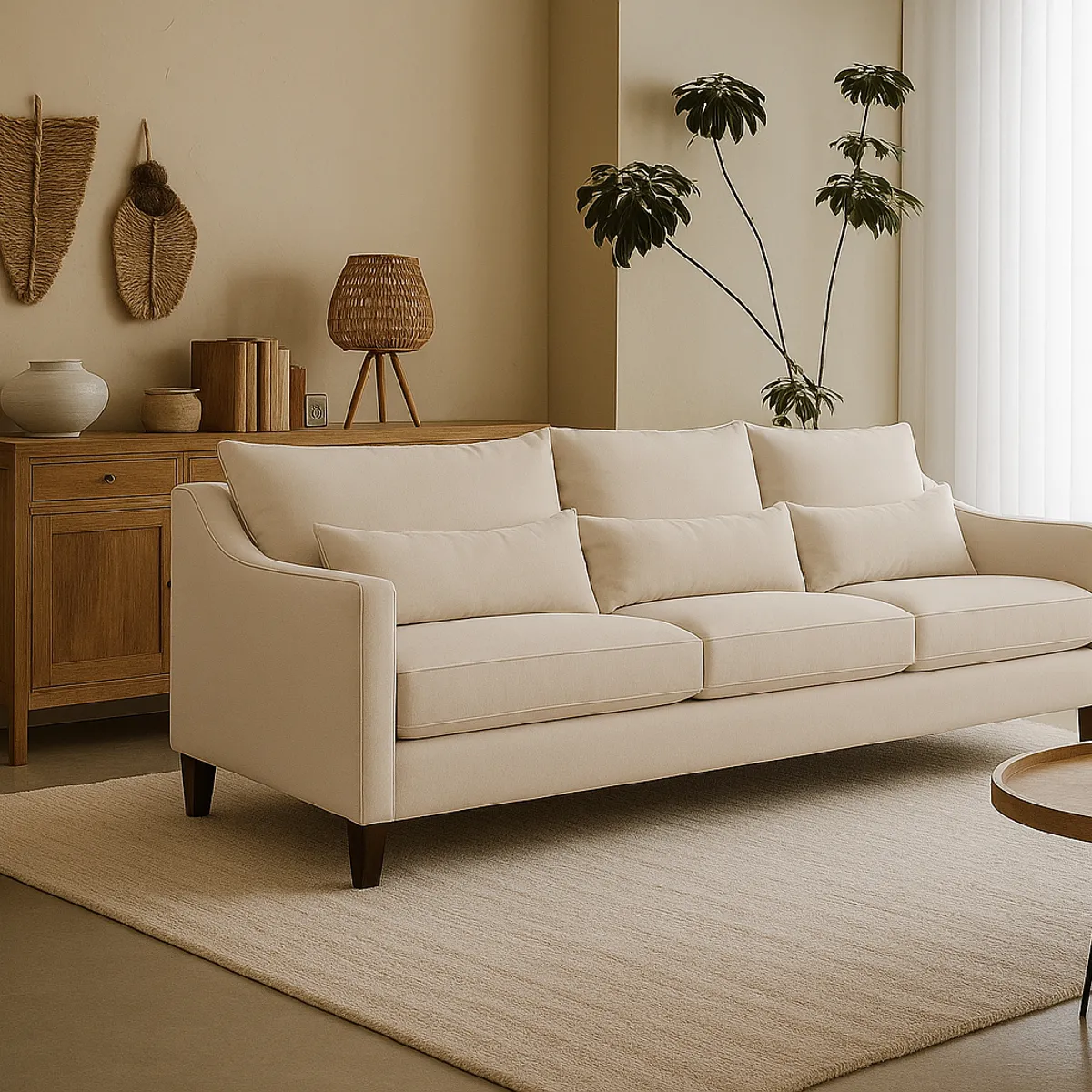 CASA WOW DECO - Sofá 3 Cuerpos Fiore Beige Tela – Confort y Estilo para tu Hogar