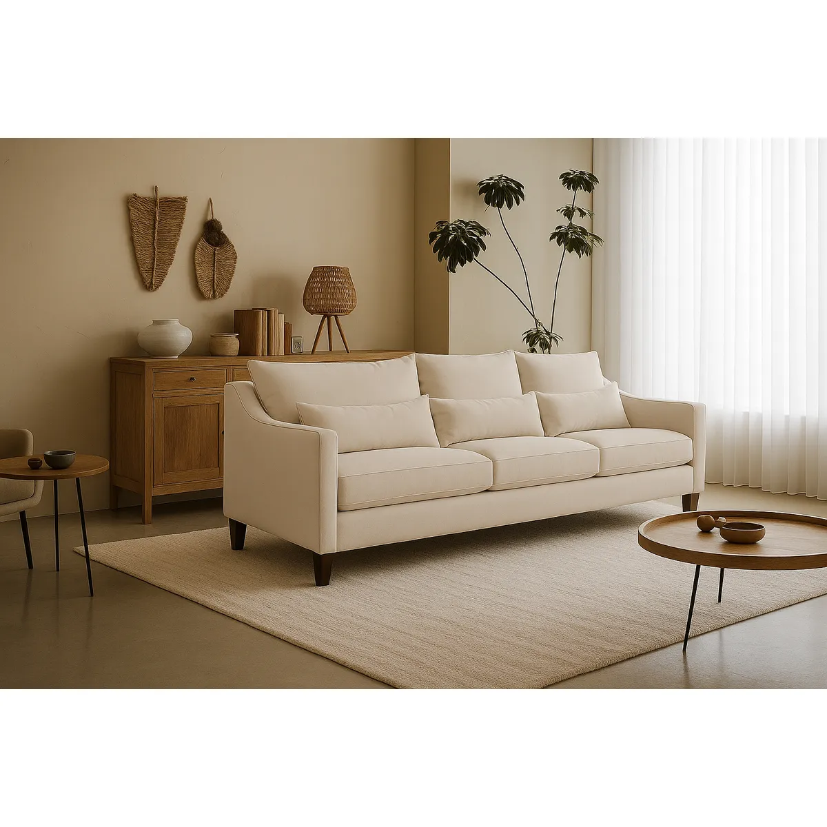 CASA WOW DECO - Sofá 3 Cuerpos Fiore Beige Tela – Confort y Estilo para tu Hogar