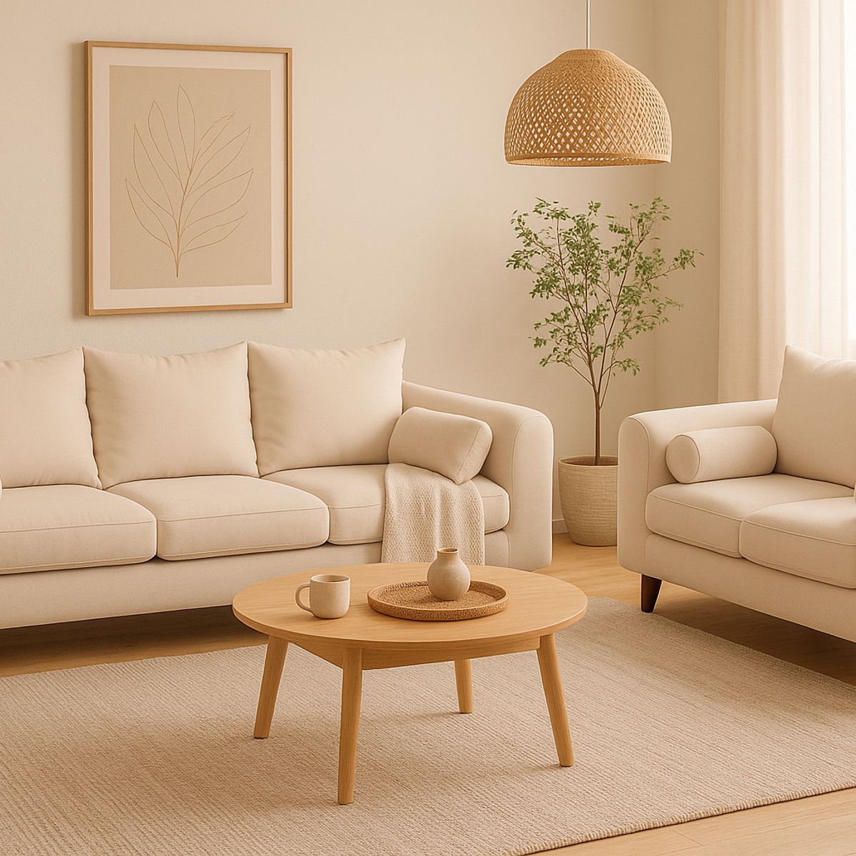 CASA WOW DECO - Sofá 3 y 2 Cuerpos Fager en Tela  Beige, Set para Living