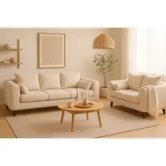 CASA WOW DECO - Sofá 3 y 2 Cuerpos Fager en Tela Beige, Set para Living