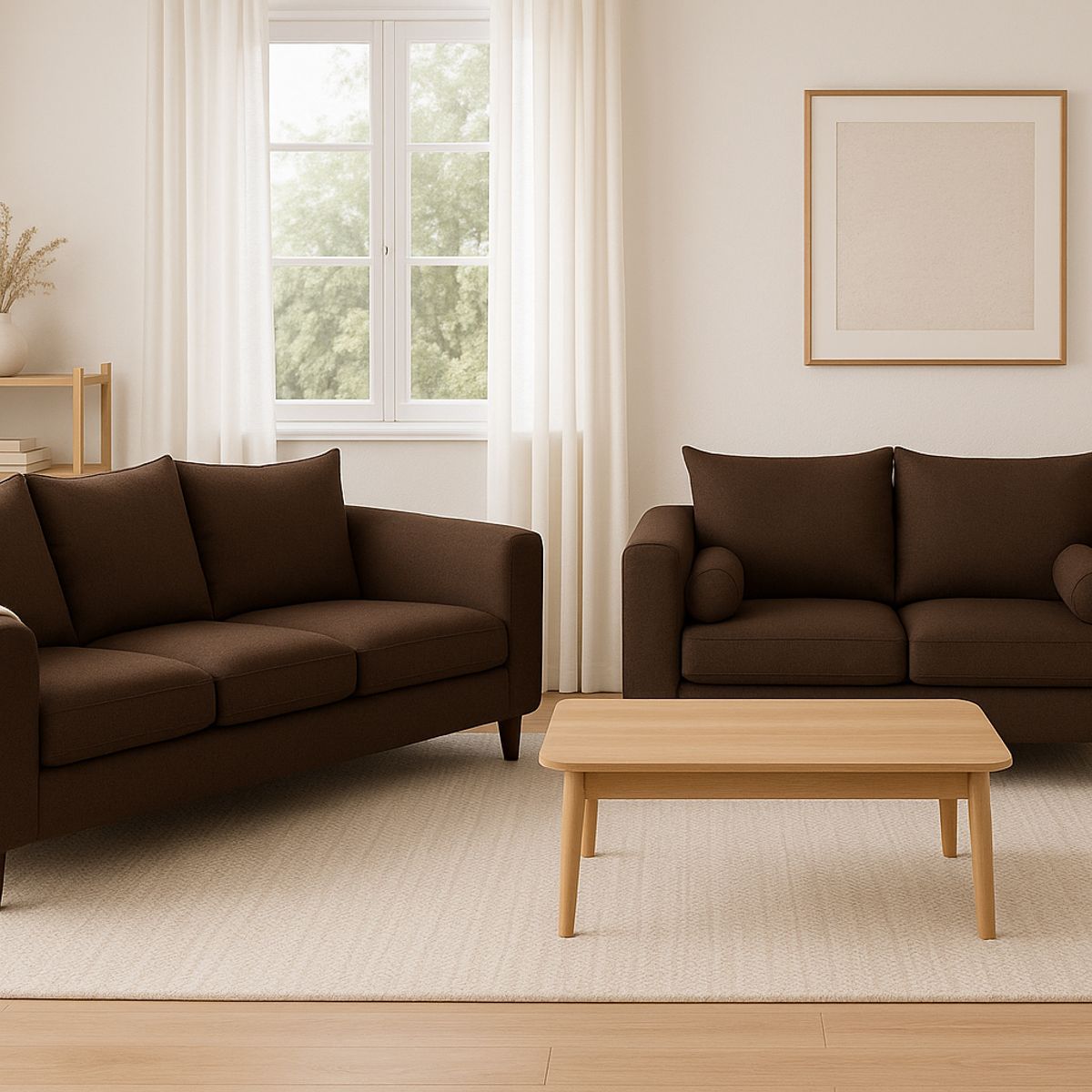 CASA WOW DECO - Sofá 3 y 2 Cuerpos Fager en Tela Cafe, Set para Living