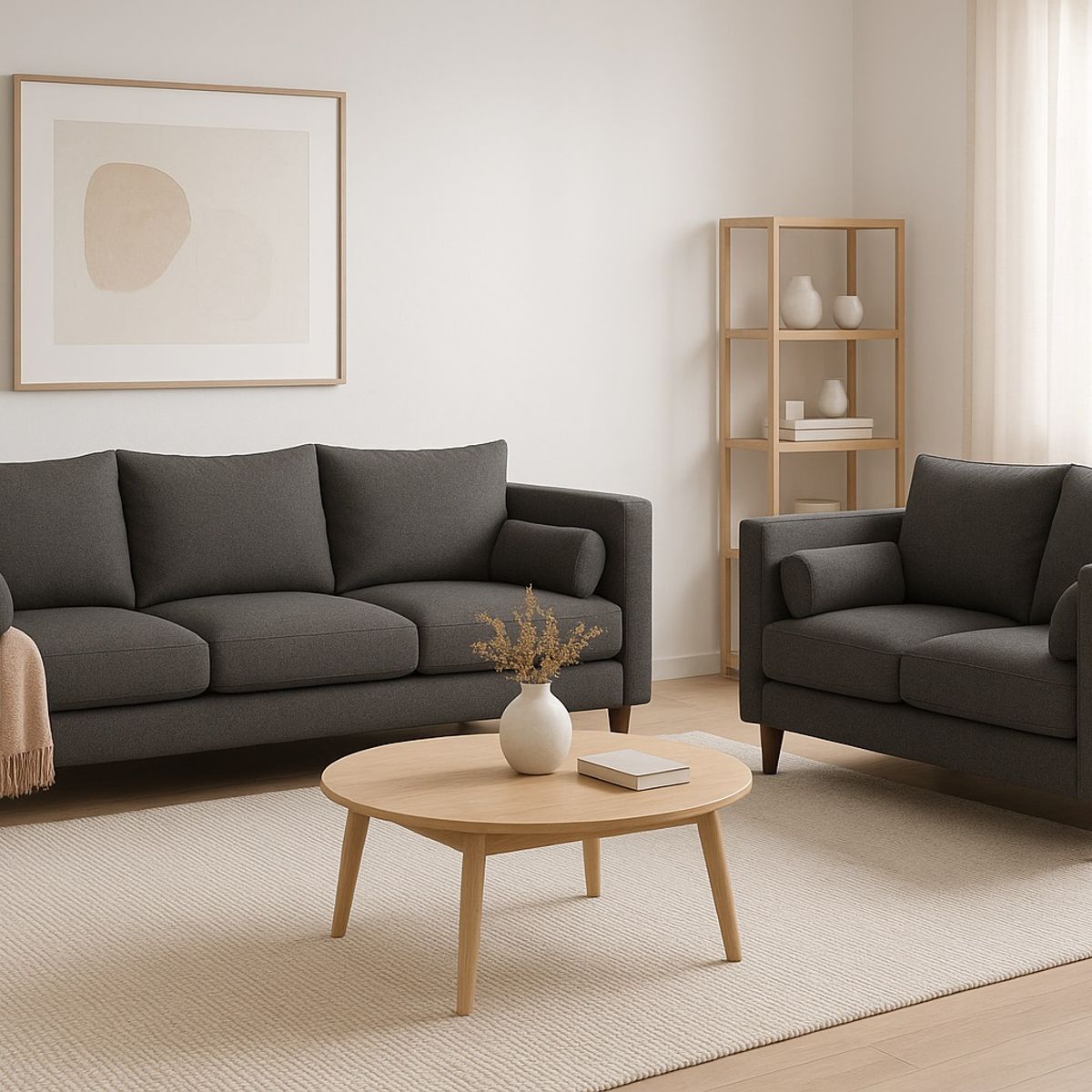 CASA WOW DECO - Sofá 3 y 2 Cuerpos Fager en Tela gris, Set para Living