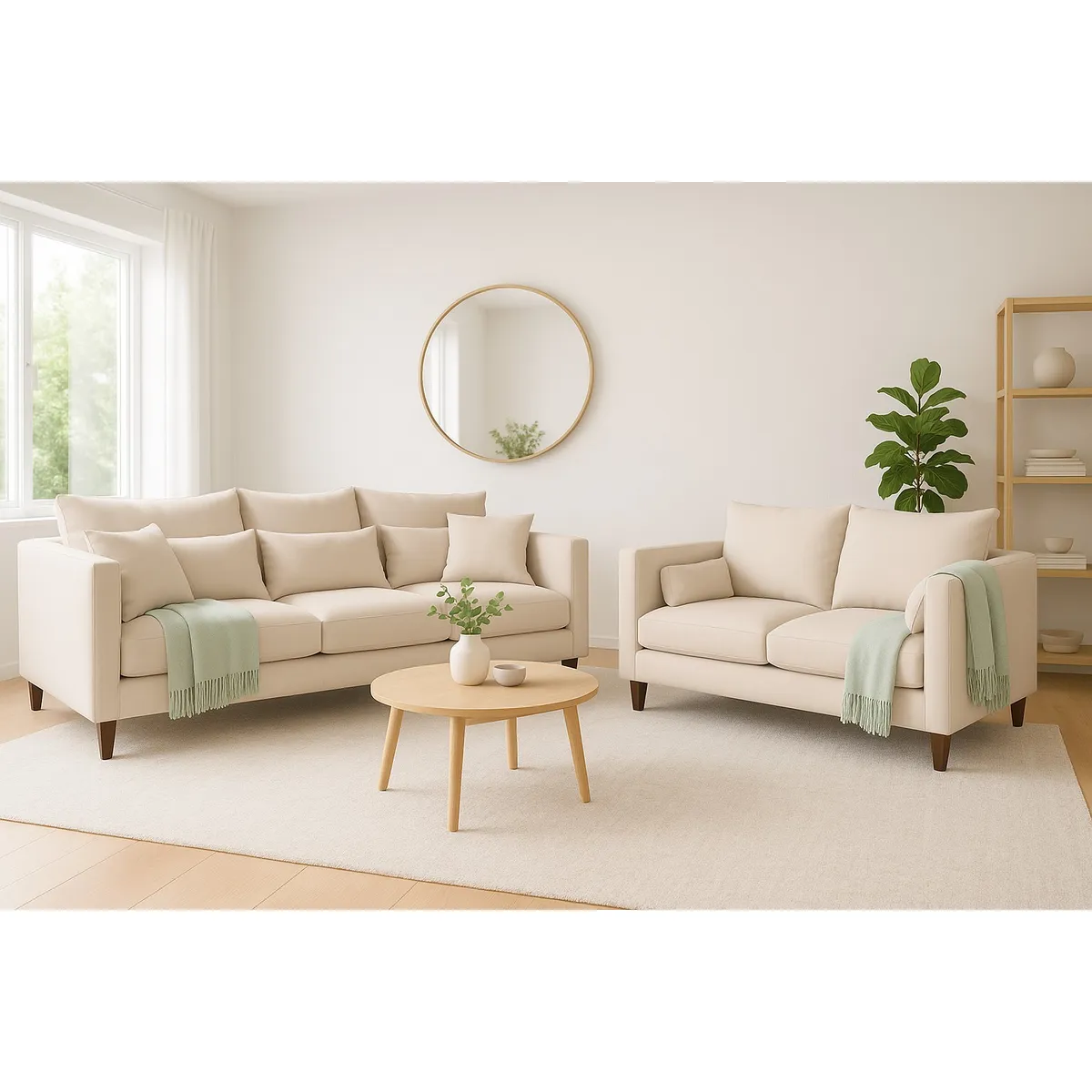 CASA WOW DECO - Sofá 3 y 2 Cuerpos Falk en Tela  Beige, Set para Living