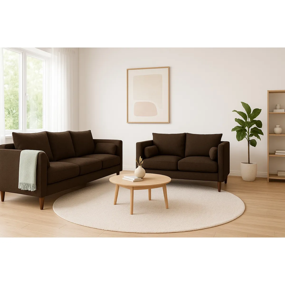 CASA WOW DECO - Sofá 3 y 2 Cuerpos Falk en Tela Cafe, Set para Living