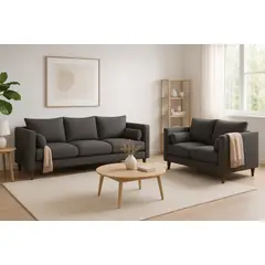 CASA WOW DECO - Sofá 3 y 2 Cuerpos Falk en Tela gris, Set para Living