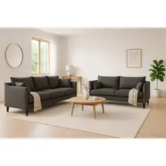 CASA WOW DECO - Sofá 3 y 2 Cuerpos Fargo en Tela gris, Set para Living