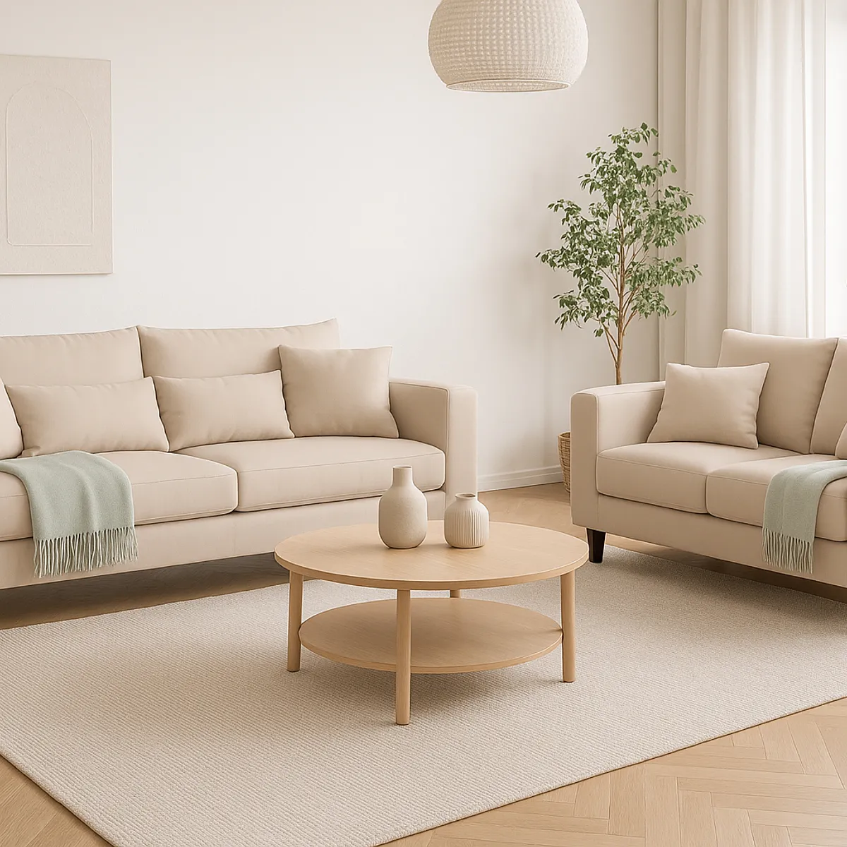 CASA WOW DECO - Sofá 3 y 2 Cuerpos Filipa en Tela  Beige, Set para Living