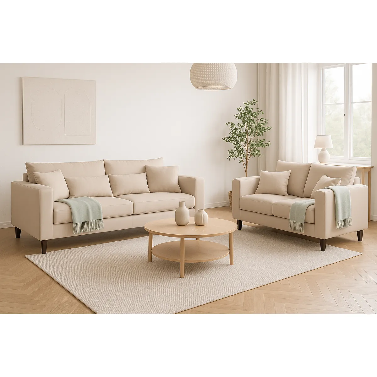 CASA WOW DECO - Sofá 3 y 2 Cuerpos Filipa en Tela  Beige, Set para Living